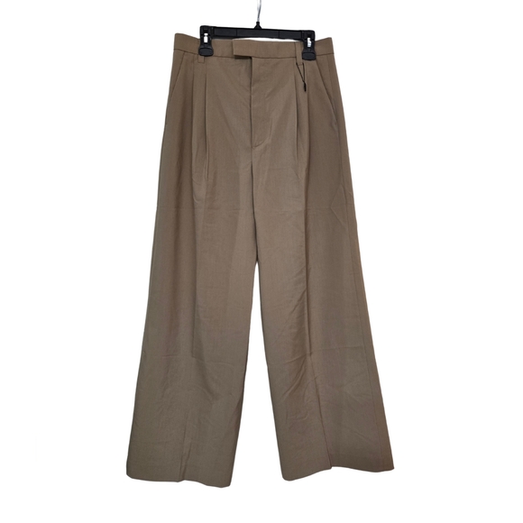 Zara Women's Double Pleat Wide Leg Trousers Tan Sz L NWOT - Picture 1 of 5